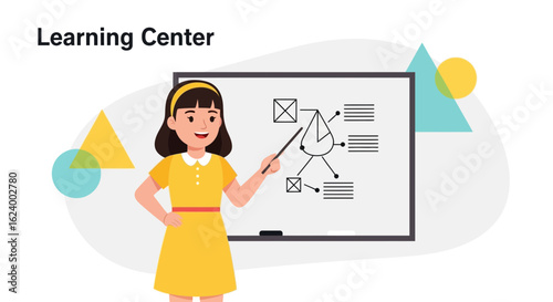 Young Female Student Explaining Diagram On The Whiteboard In Classroom