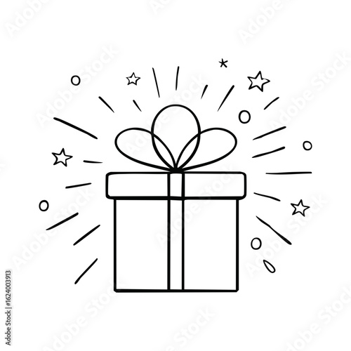 Outline gift box with ribbon illustration