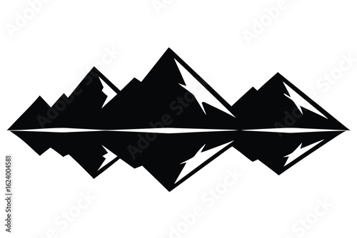 a calm lake with mirrored mountain peaks in a mini.eps