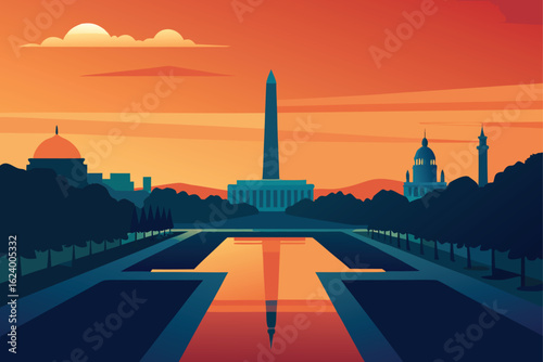 aerial view of the national mall at sunset  .eps