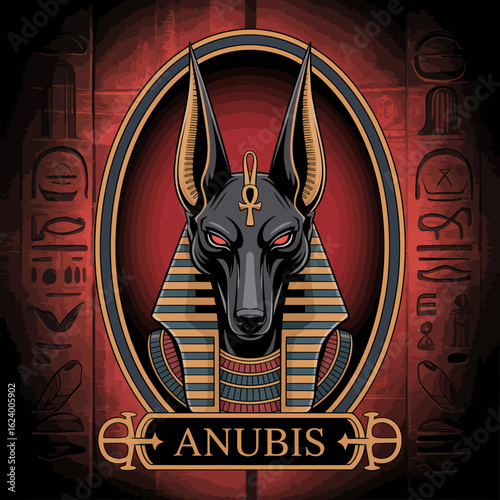 A stunning graphic representation of Anubis, providing a detailed view of the deity accompanied by Egyptian symbols, expressing deep philosophical and cultural significance.
