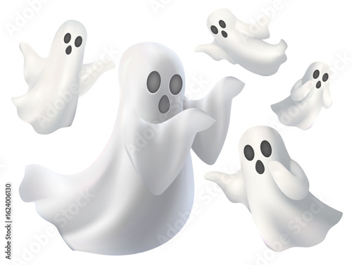 halloween ghost 3D vector set Mesh gradient wes used