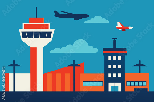 airport scene with terminals  control tower  and a (1).eps