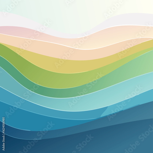 Paper-Cut Layered Hills or Waves in Flat Colors – Smooth Edges with Minimal Abstract Depth and Soft Gradients for Modern Background Design
