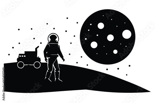 astronaut walking on moon surface silhouette with .eps