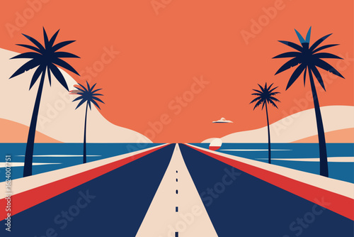 beach road in florida with patriotic surfboards  .eps