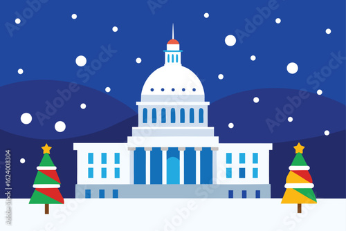 capitol building in snow with holiday lights   (1).eps