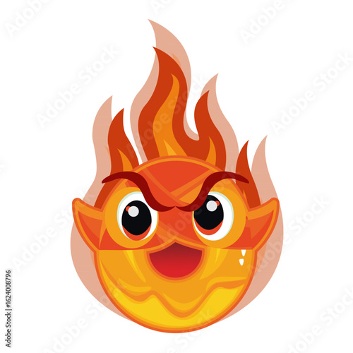 Fiery Donut Character with Angry Expression in Cartoon Style