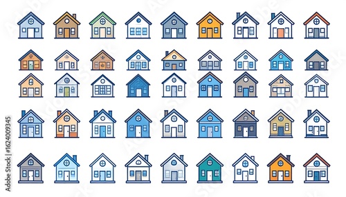Collection of colorful stylized house icons