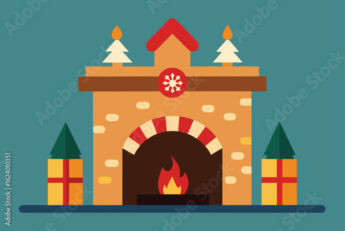 cozy home fireplace with american holiday decor   (1).eps