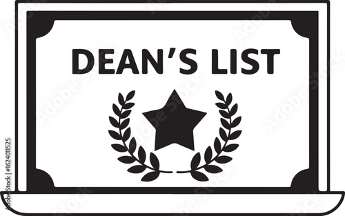 Black and white award certificate with Dean's List text and laurel wreath academic achievement