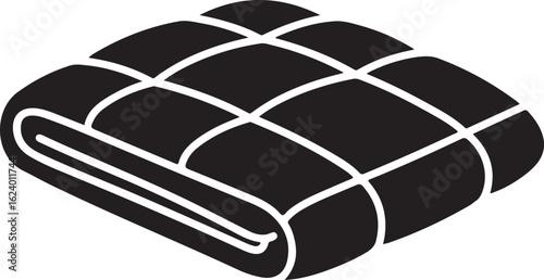 Black and white graphic icon of a folded blanket or quilt vector