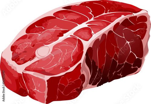 Fresh cut of raw, uncooked meat with red tones, highlighting the texture and richness of the protein
