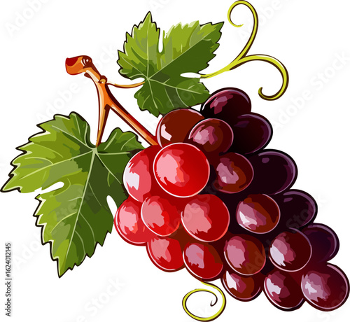 A delicious cluster of grapes, the perfect symbol of fresh fruit and healthy eating. The grapes are ripe and ready to be enjoyed, while the leaf adds a touch of natural elegance.