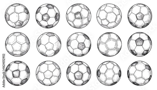 Collection of hand-drawn soccer balls