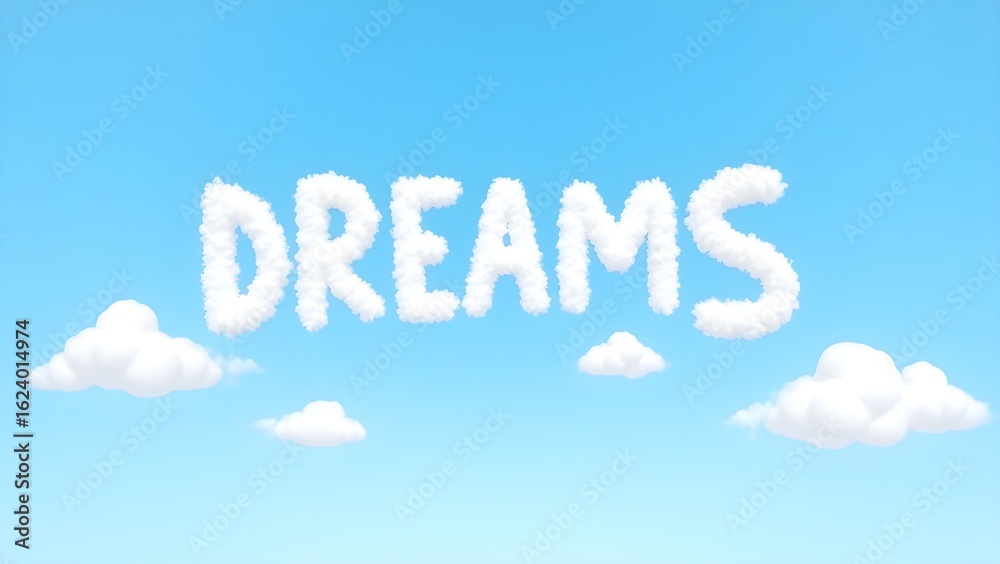 Fototapeta premium Dream Clouds in the Blue Sky | Puffy Cloud Text in Fantasy Sky | Relaxing Imagination and Nature Magic