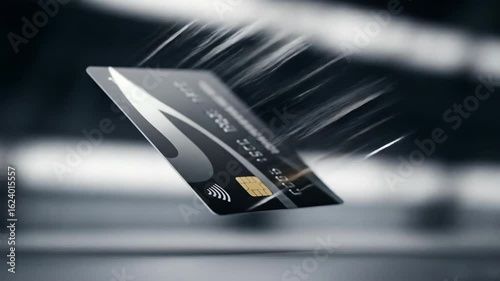 A sleek, modern credit card design with a blurred motion effect, suggesting speed and digital transactions.