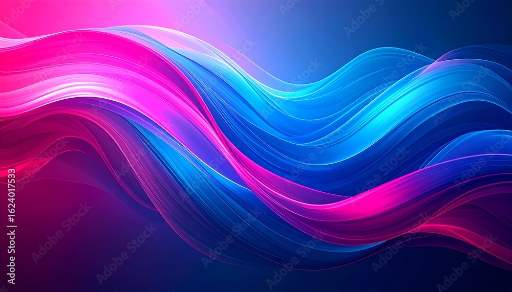 Fototapeta premium Abstract background with flowing waves of pink and blue light, creating a vibrant and dynamic digital aesthetic.