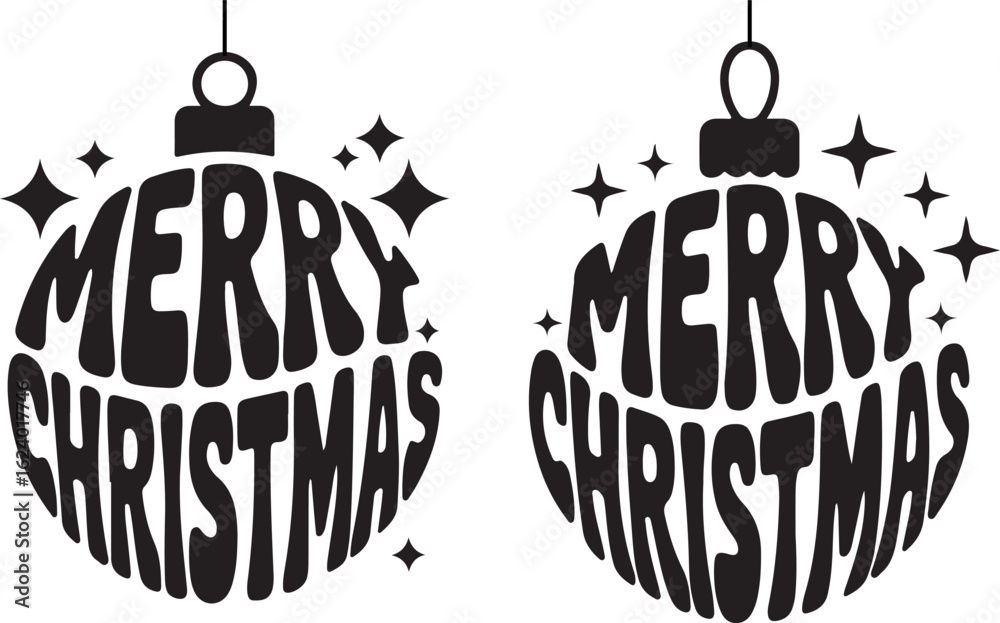 Fototapeta premium Merry Christmas – Festive Ornaments with Bold Typography and Sparkles