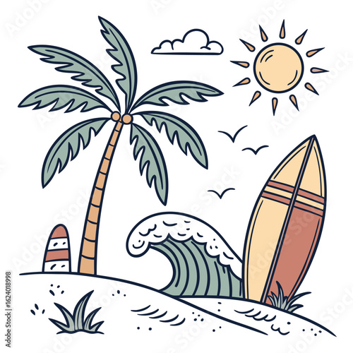 palm, beach, tree, summer, vector, tropical, island, 
