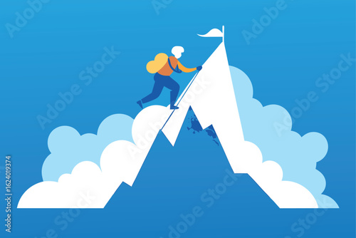 mountaineer climbing peak through clouds  designed (3).eps