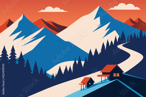 mountain ski resort with snowy slopes  chairlifts .eps
