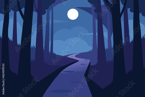 mysterious moonlit forest path in vector style  id (1).eps