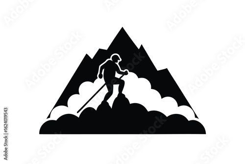 mountaineer climbing peak through clouds  designed (5).eps
