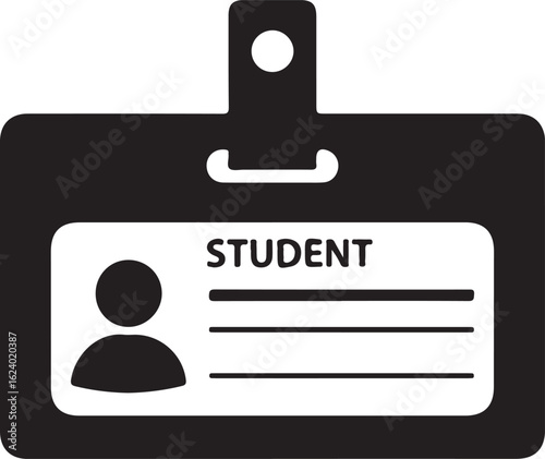 Black and white student id card with silhouette and lines identification