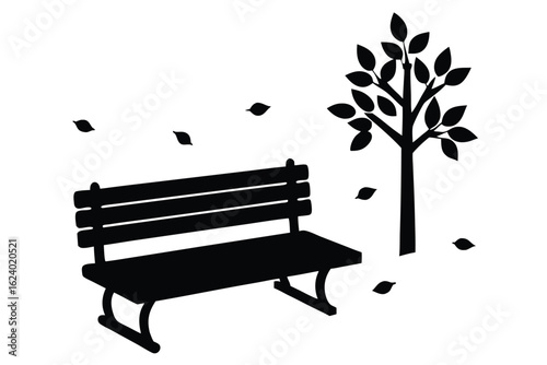 peaceful vector illustration of a wooden bench in  (1).eps