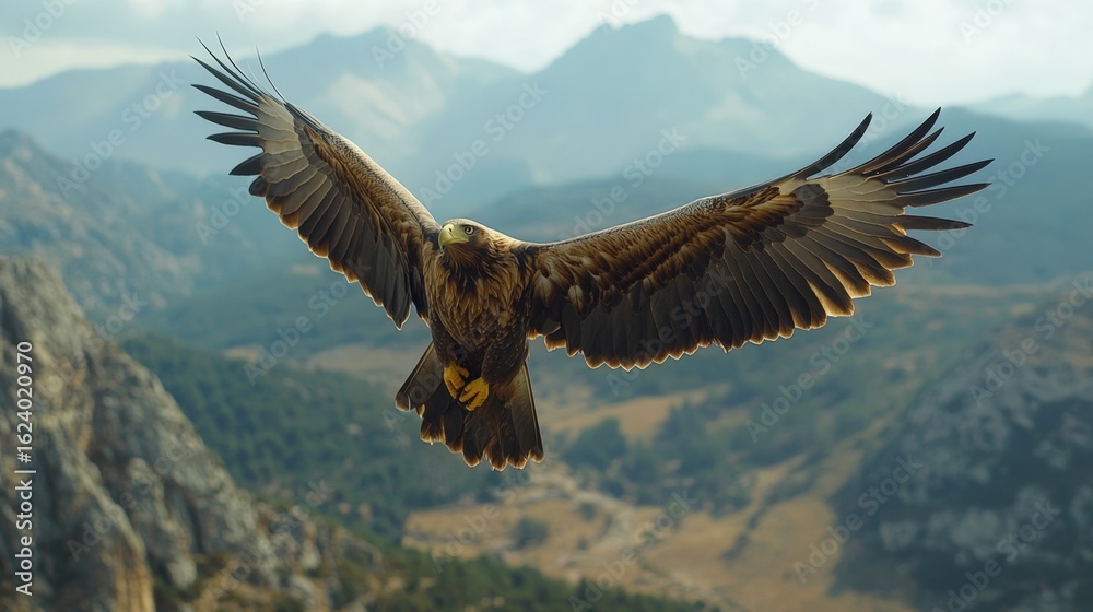 Fototapeta premium Majestic eagle soaring over mountainous landscape (2)