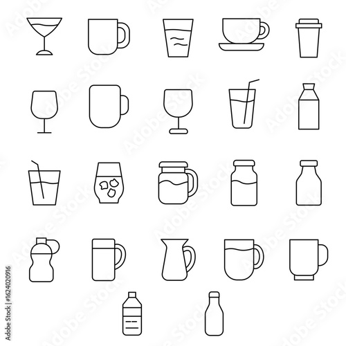 Cocktail Glass Outline Icon Set