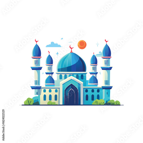 Flat vector Mosque in a cyberpunk city