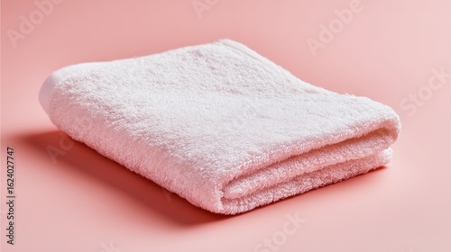 Folded Towel on Pink: A soft, folded white towel rests gracefully against a vibrant pink backdrop, offering a clean, minimalist aesthetic.