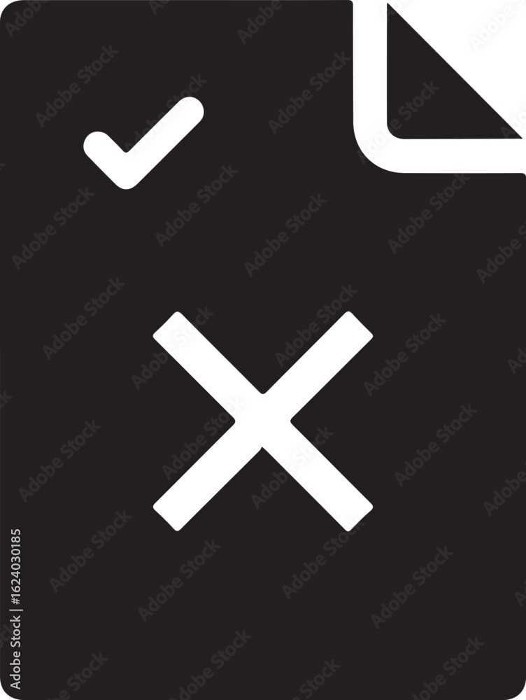 Obraz premium Black document icon with white check mark and cross symbol x mark
