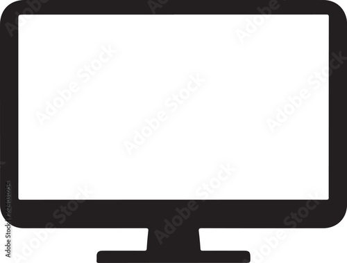 Black flat screen computer monitor icon on white background display technology