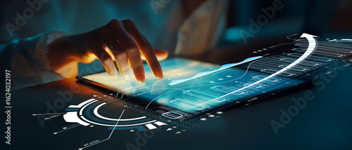 Digital Interaction with Touchscreen Device and Data Visualization Elements in Modern Technology Environment