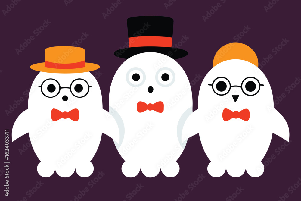 Obraz premium group-of-cartoon-ghosts-with-accessories---hats--g.eps