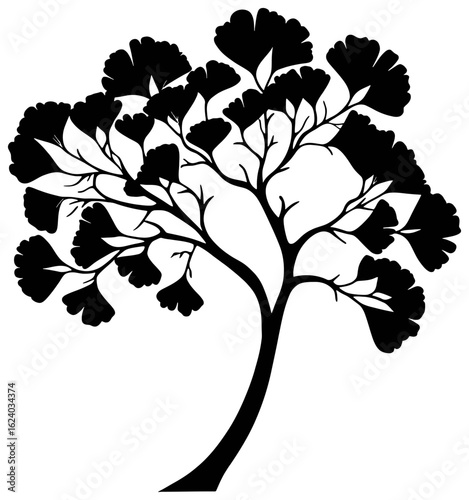Gingkgo bilabo tree silhouette drawing