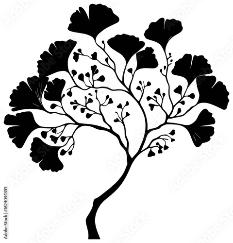 Silhouette of ginkgo bilabo tree element