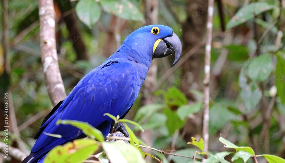 Obraz premium Blue parrot perched in jungle