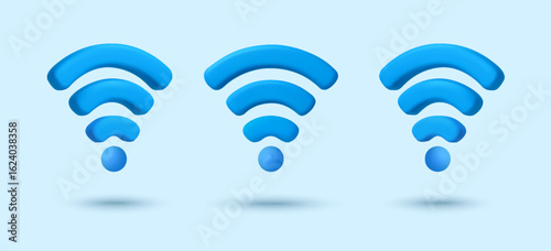 3d wifi icon in different angles, isolated on background. Wireless or hotspot icon in 3d vector illustration. Vector illustration