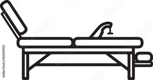 Black outline icon of a massage table with adjustable headrest wellness therapy