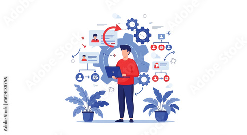 Workflow Automation and Process Management Concept – Man Working with System Integration