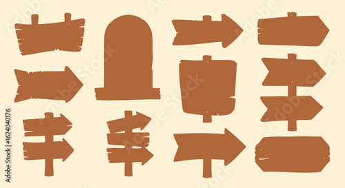 Collection of Wooden Signboard and Directional Arrows