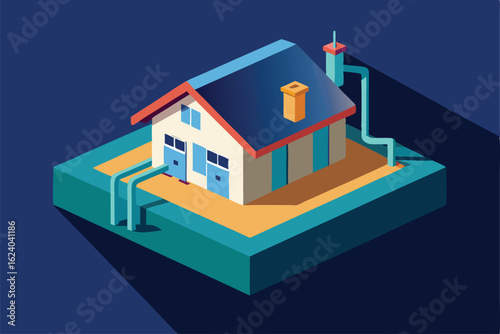 3d cross section vector of a house showing plumbin.eps