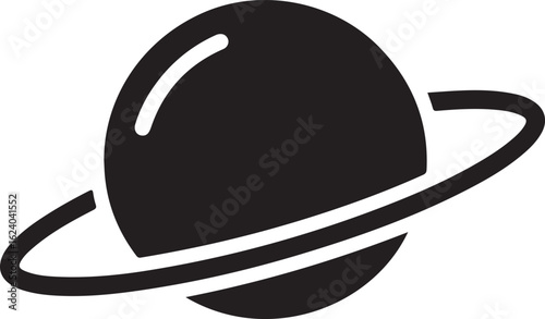 Black planet with rings icon on white background space astronomy