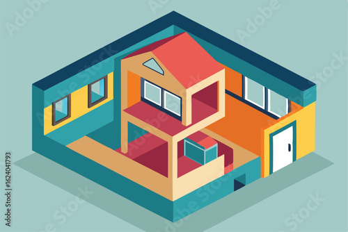 3d style vector cutaway of a two story home showin.eps