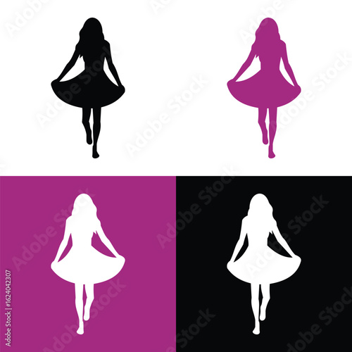 Walking Woman Silhouette Vector Set