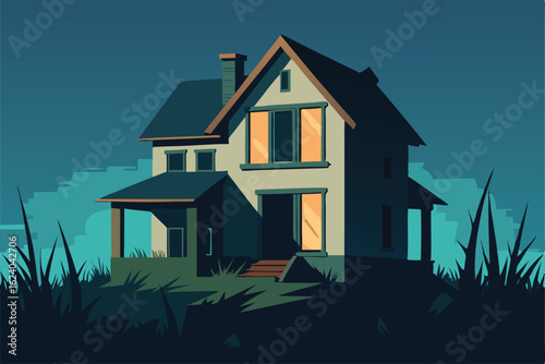 abandoned house vector with broken windows and ove.eps